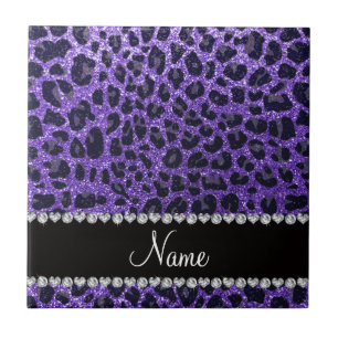 Custom name purple glitter leopard spots tile