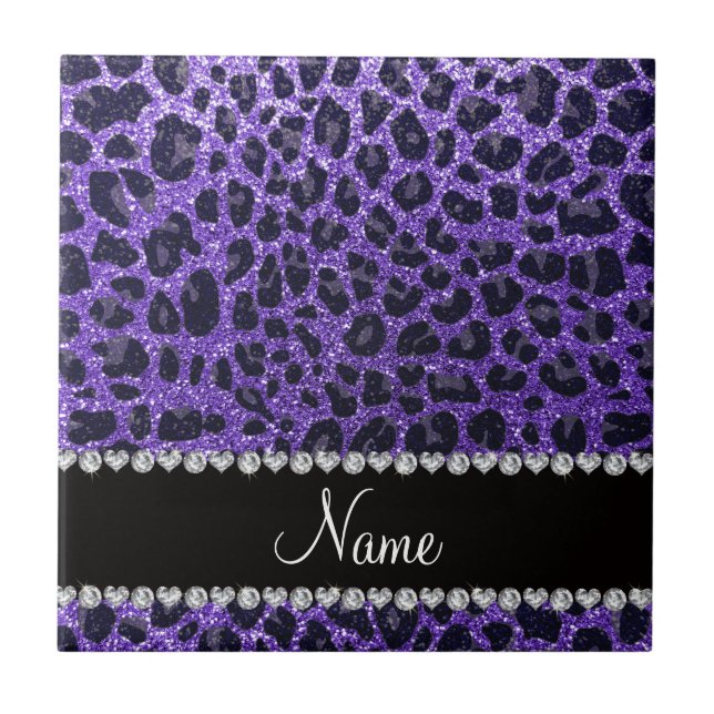 Custom name purple glitter leopard spots tile (Front)