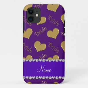 Custom name purple gold bride hearts iPhone 11 case