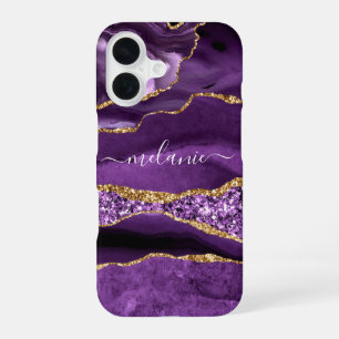 Custom Name Purple Gold Glitter Marble iPhone Case