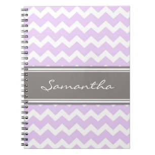 Custom Name Purple Grey Chevron Notebook