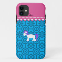 Custom name purple hair unicorn blue retro flowers