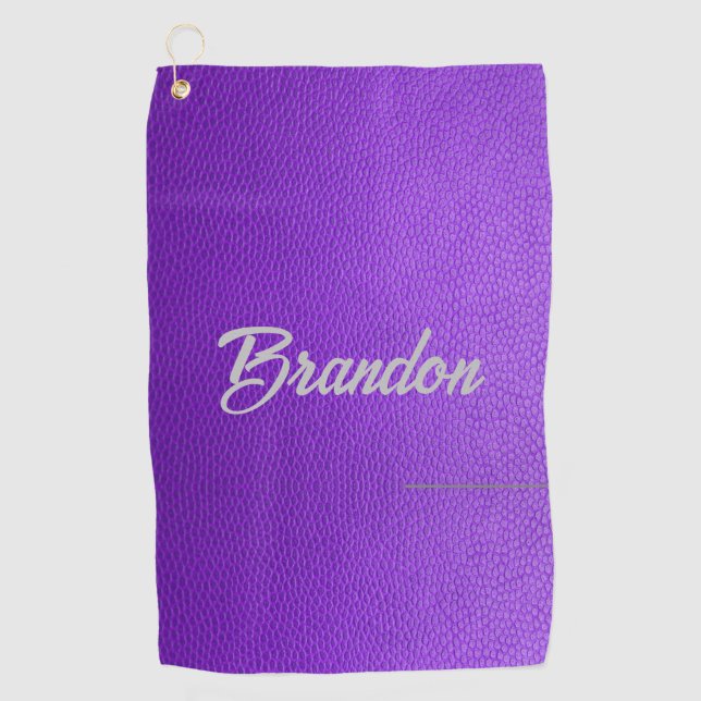 Custom name purple leather golf towel (Front)
