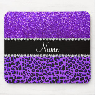Custom name purple leopard indigo purple glitter mouse pad