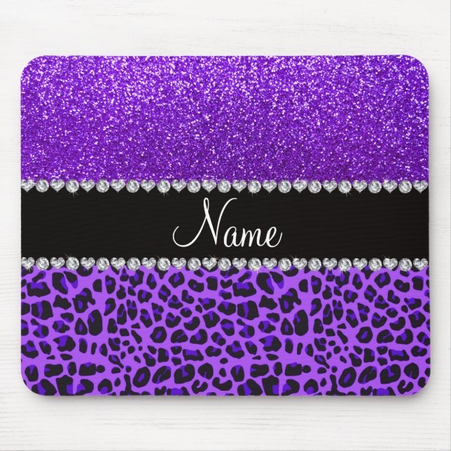 Custom name purple leopard indigo purple glitter mouse pad (Front)