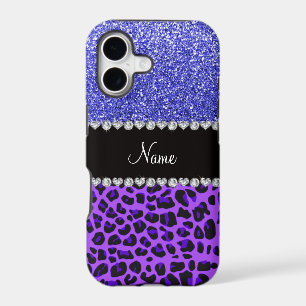 Custom name purple leopard neon blue glitter