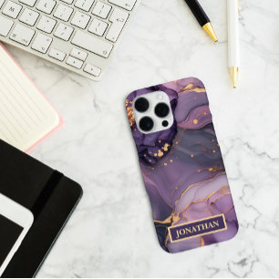 Custom Name Purple Marble Gold Print Personalized iPhone 16 Pro Max Case