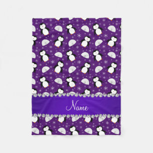 Custom name purple penguins igloos snowflakes fleece blanket