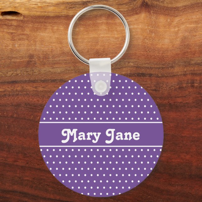 Custom Name Purple Polka Dot Keychain (Front)
