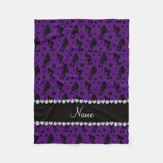 Custom name purple roller derby stars fleece blanket (Front)