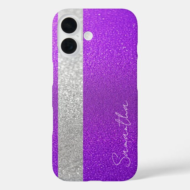 Custom Name Purple & Silver Glitter Case-Mate iPhone Case (Back)
