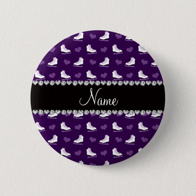 Custom name purple skates and hearts 2 inch round button (Front)