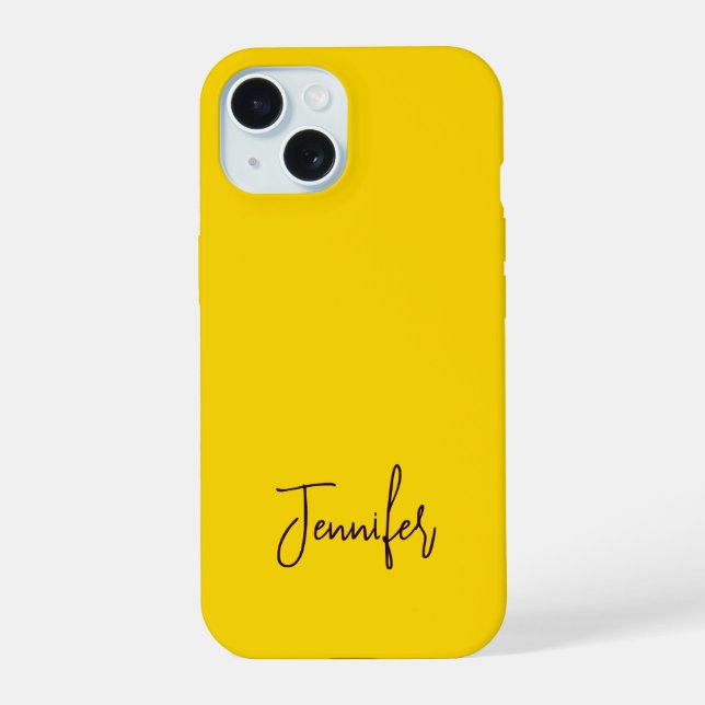 Custom name purple text yellow iPhone 15 case (Back)