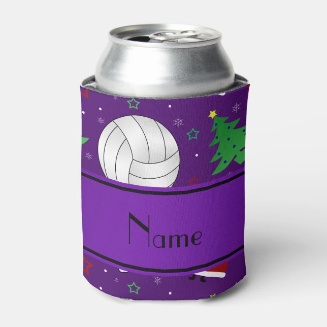 Custom name purple volleyball christmas pattern can cooler (Can Front)