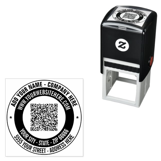Custom Name QR Code Address Colour Stamp Example (In Situ)