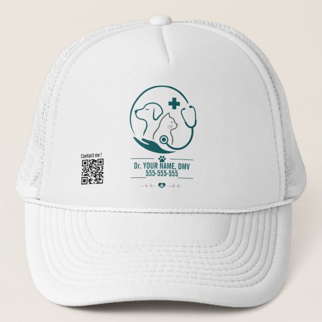Custom Name & QR Code Veterinarian Trucker Hat (Front)