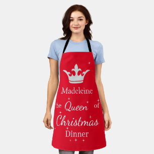 Custom Name Queen of Christmas Dinner Apron