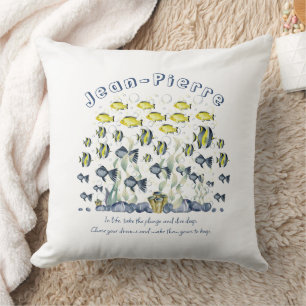 Custom Name Quote Yellow Blue Tropical Fish Ocean Throw Pillow