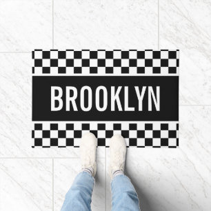 Custom Name Racing Chequerboard Pattern Classic Doormat