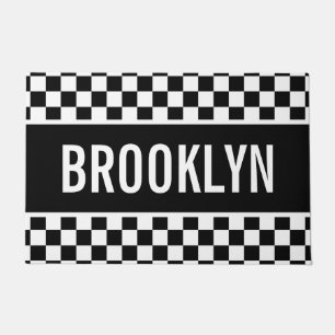 Custom Name Racing Chequerboard Pattern Classic Doormat