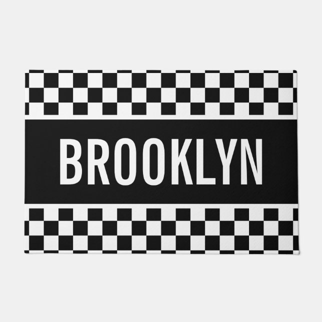 Custom Name Racing Chequerboard Pattern Classic Doormat (Front)