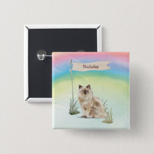 Custom Name Ragdoll Cat Pet 2 Inch Square Button (Front & Back)