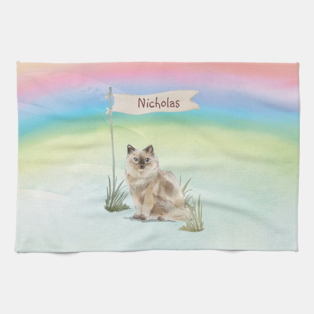 Custom Name Ragdoll Cat Pet Kitchen Towel (Horizontal)