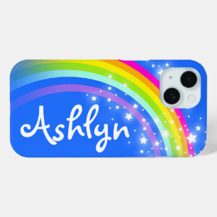 Custom name rainbow blue iPhone 15 case