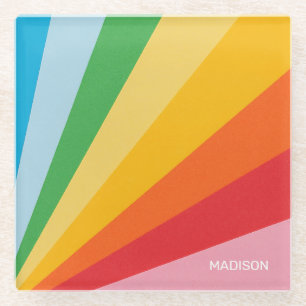 Custom Name Rainbow Colors Glass Coaster