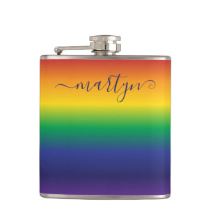 Custom Name Rainbow Colourful Stripes Hip Flask