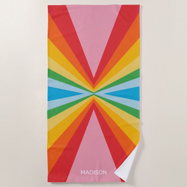 Custom Name Rainbow Colours Beach Towel (Front)