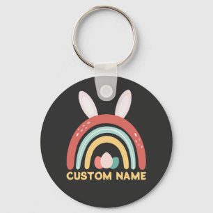 Custom Name Rainbow Egg Bunny Ear Cute Easter Keychain