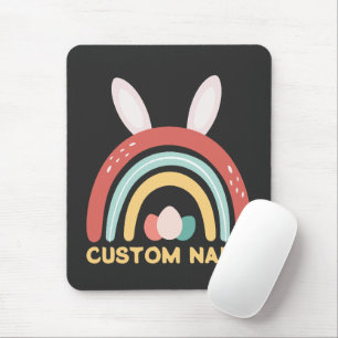 Custom Name Rainbow Egg Bunny Ear Cute Easter Mouse Pad