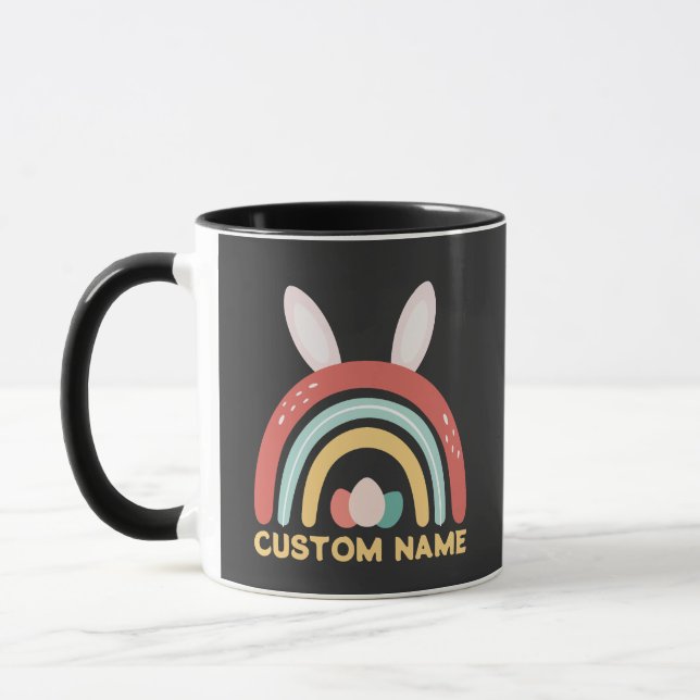 Custom Name Rainbow Egg Bunny Ear Cute Easter Mug (Left)