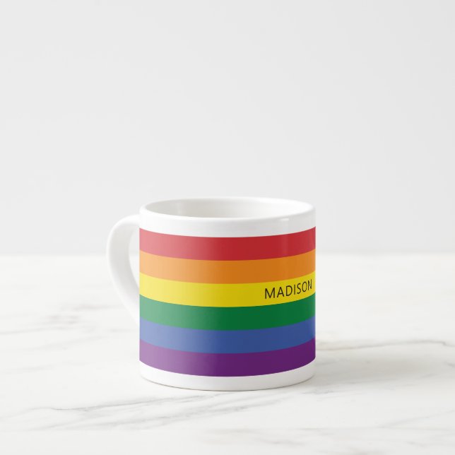 Custom Name Rainbow Flag Espresso Cup (Front Left)
