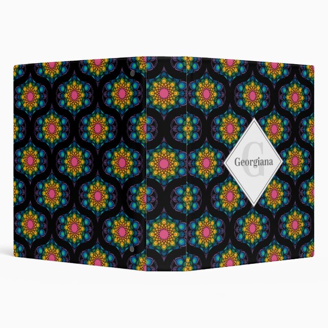 Custom Name Rainbow Floral Fountain Mid Mod Ogee Binder (Background)