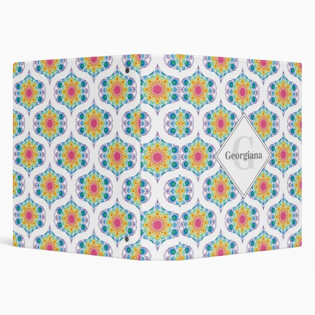 Custom Name Rainbow Floral Mandala Retro Ogee Binder (Background)