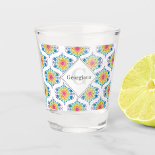 Custom Name Rainbow Floral Mandala Retro Ogee Shot Glass