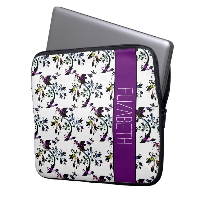 Custom Name Rainbow Floral Tree Abstract  Pattern Laptop Sleeve (Front Left)