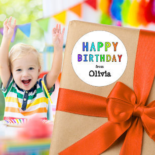 Custom Name Rainbow Happy Birthday Classic Round Sticker