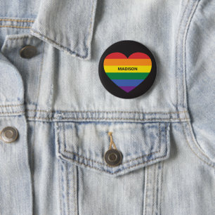 Custom Name Rainbow Heart 2 Inch Round Button