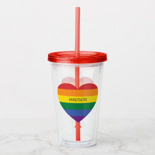 Custom Name Rainbow Heart Acrylic Tumbler