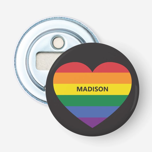 Custom Name Rainbow Heart Bottle Opener (Front)