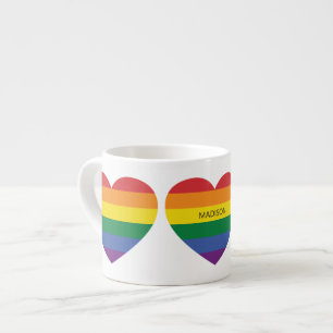Custom Name Rainbow Heart Espresso Cup