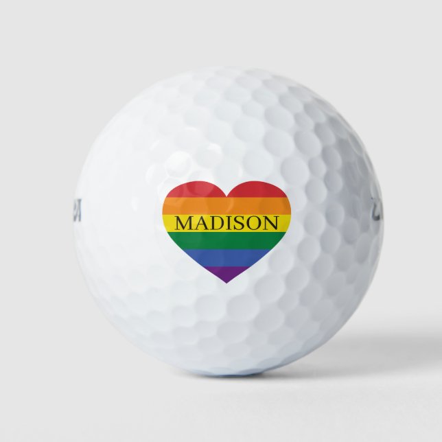 Custom Name Rainbow Heart Golf Balls (Front)