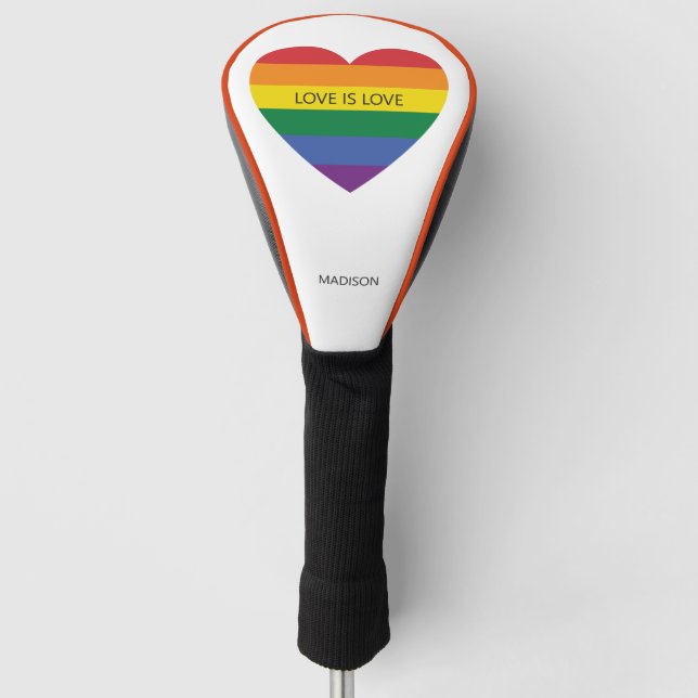 Custom Name Rainbow Heart Golf Head Cover (Front)