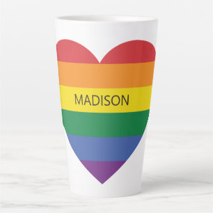 Custom Name Rainbow Heart Latte Mug