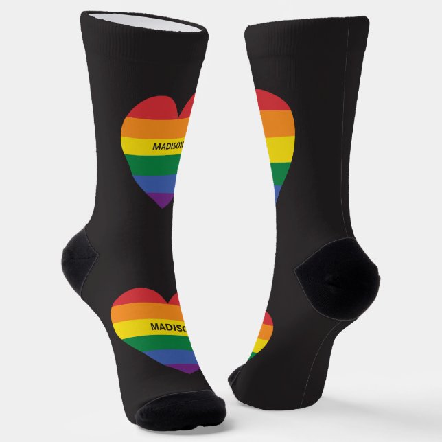 Custom Name Rainbow Heart Socks (Angled)