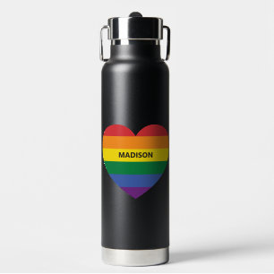 Custom Name Rainbow Heart Water Bottle