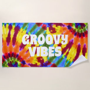 Custom Name Rainbow Hippie Tie Dye Beach Towel